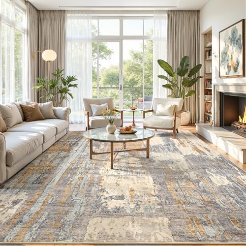 Toneed Washable 6x9 Camel Area Rug with Non-Slip Backing for Living Room by Toneed