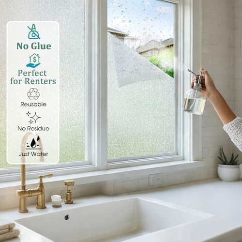 Coavas Frosted Glass Window Privacy Film, Day and Night, 35.4" x 118.1" - Image 3