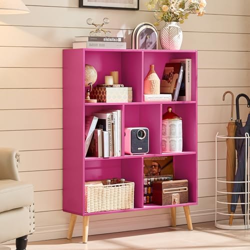 LEYAOYAO Cube Bookshelf, Mid-Century Modern Book Shelf with Legs, Pink - Image 3
