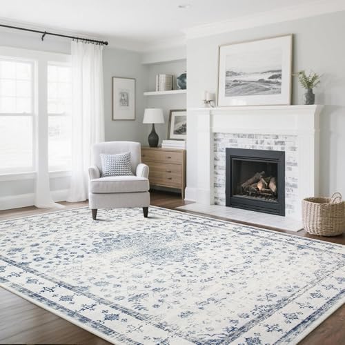 8x10 Washable Area Rugs for Living Room,Bedroom,Dining Room- Blue White by Srugn