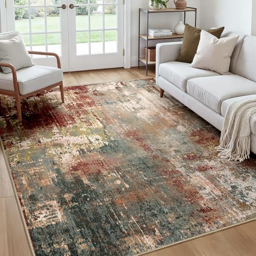 RELEANY Washable Square 7'x7' Area Rug for Living Room Rustic Brown by RELEANY
