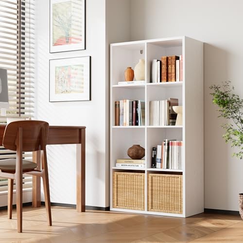 IRONCK 8-Cube Storage Organizer, Reversible Vertical Bookshelf, White - Image 2