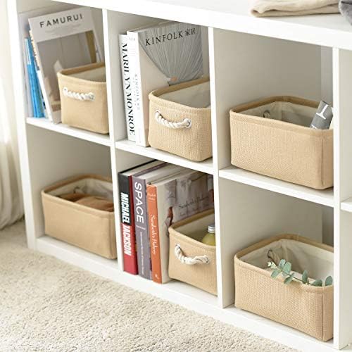 TheWarmHome Storage Basket for Organizing - Small 6 Pack 11.8x7.8x5.2 inch Fabric Storage Cubes with Cotton Rope Handle, Collapsible Storage Bins Baby Storage Toy Nursery (Beige) - Image 2