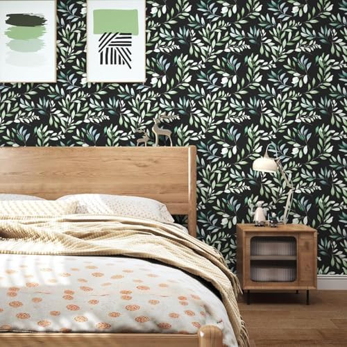 Danodoi Black Green Vintage Leaves Peel and Stick Wallpaper 17.5" x 393" | Waterproof Vinyl Self Adhesive Removable Renter Friendly Floral Contact Paper - Image 6