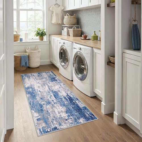 RELEANY Washable Runner 3'x6' Abstract Area Rug for Hallway Blue Gray - Image 3