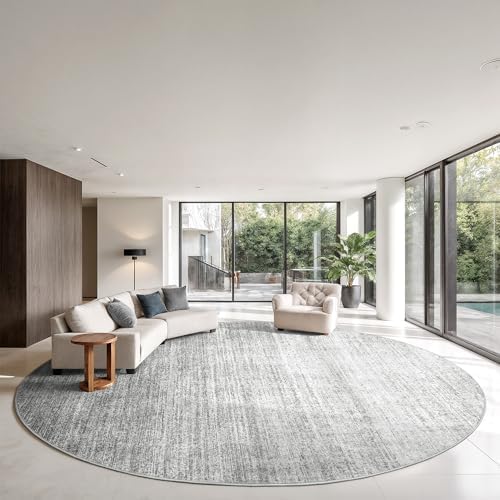 Valenrug Round Rugs 8ft, Circle Washable Area Rugs for Living Room, Grey by Valenrug
