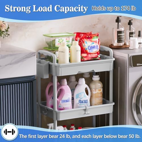 SUNALLY 3 Tier Rolling Cart with Drawer, Craft Storage Cart Organizer, Gray - Image 4