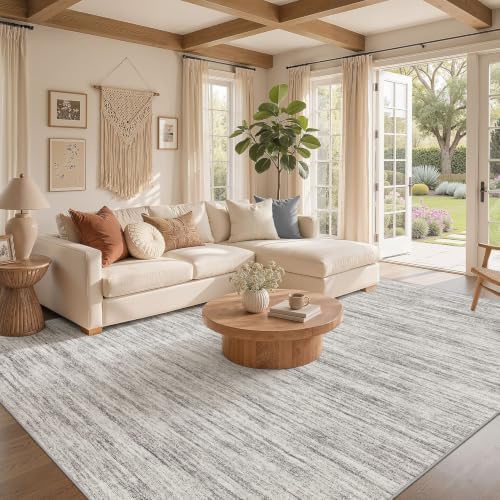 Nakagishi 10X12 Area Rugs Living Room: Washable Large Vintage Rug Neutral Non-Slip Soft Stain Resistant Indoor Carpet for Bedroom Nursery Dining Room Office Playroom - Grey - Image 2