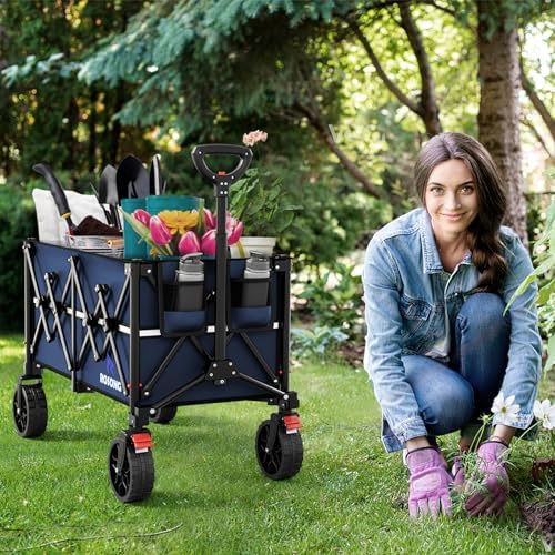 ROSONG Collapsible Wagon Cart with Wheels Foldable - Folding Utility Heavy Duty Wagons Carts for Grocery Sports Garden Shopping Camping Wheelbarrows (Navy Blue, 150L) - Image 2