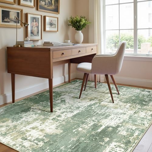 RELEANY Washable 4'x6' Abstract Area Rug for Living Room Light Green - Image 3