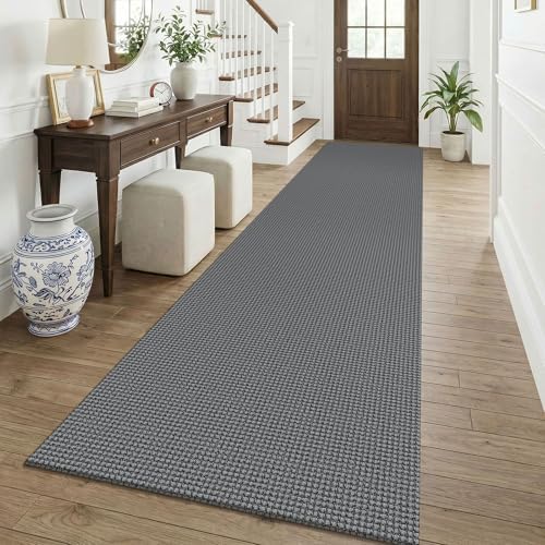 KOZYFLY Cotton 3x12 Runners Rugs for Hallway, Long Washable Runner Rug, Woven Non Slip Kitchen Runner, Braided Entryway Rug, Floor Carpet for Entry, Aisle, Hall, Grey/Dark Grey by KOZYFLY
