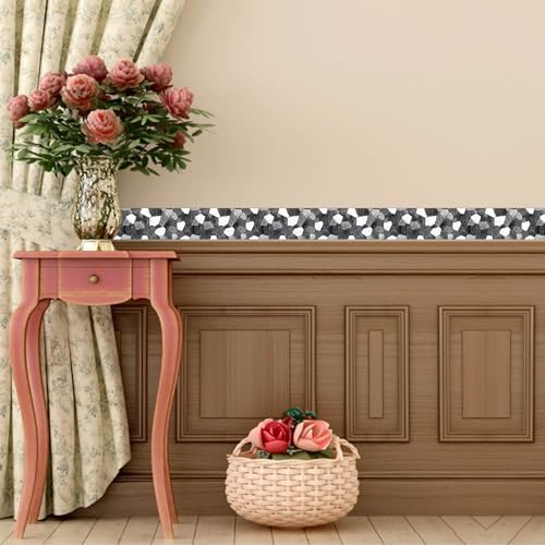 IVN Wallpaper Border Peel and Stick Wall Black White Stone 4x196 Inch - Image 7