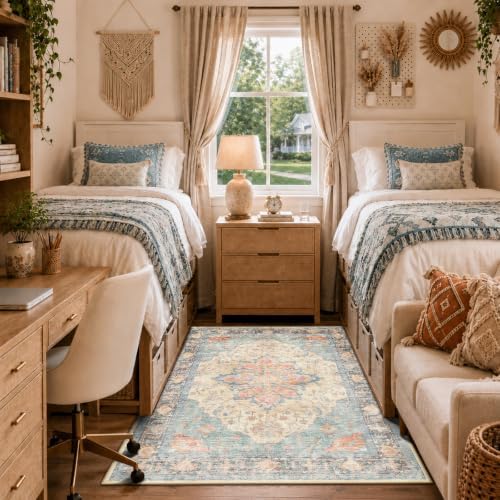 RELEANY Washable Area Rug, 3'x5', Blue/Orange/Red - Image 2