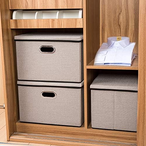 PRANDOM Large Foldable Storage Bin with Lid [1-Pack] Linen Fabric Decorative Storage Box Organizer Container Basket Cube with Handles Divider for Closet Office Living Room Light Grey(17.7x11.8x11.8) - Image 3