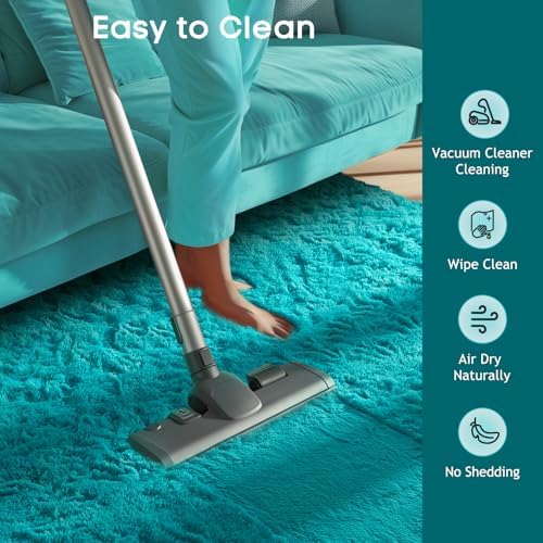 Ophanie Teal Rugs for Bedroom Living Room, Fluffy Fuzzy Furry Carpet, Plush Soft Shaggy Bedside Indoor Floor 4x6 Area Rug for Kids Girls Boys Baby Teen Dorm Nursery Decor with Over 99 pcs Pile fibers - Image 6