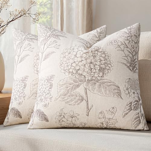 Set of 2 Decorative Floral Pillow Covers 20x20 Inch Light Camel by SWANCOCO