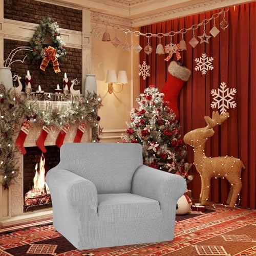 KEKUOU Stretch Chair Sofa Slipcover, Single Couch Cover,Silverr - Image 2