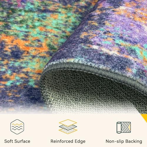 RELEANY Washable 3'x5' Abstract Area Rug for Living Room Purple Multi - Image 4
