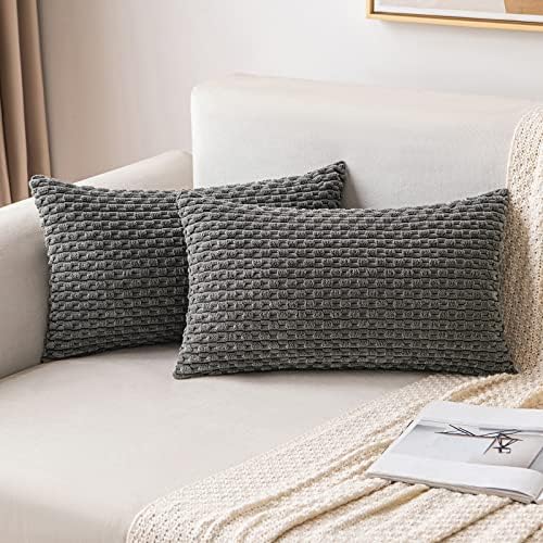 MIULEE Lumbar Decorative Throw Pillow Covers 12x20 Dark Grey Corduroy by MIULEE