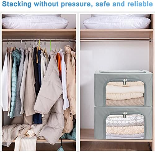 UUBEMM Clothes Storage Bins with Foldable Sturdy Frame,Stackable Storage Box for Closet Shelf Organizers for Seasonal Clothing,Blankets,Towel Bed Sheets,Toys Gift Others (Medium -40L x3PACK, Grey) - Image 6