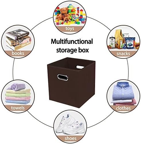 Fabric Cloth Storage Bins,Fabric Cube Bins Organizer with Dual Handles Foldable Cube Storage Baskets for Home Bedroom Storage,Set of 6,(Coffee) - Image 3