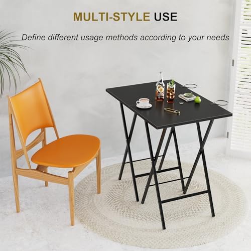 VECELO Folding TV Tray for Eating Set of 2, Portable Dinner/Snack Table with Cup Holder for Couch, Living Room and Small Space, Matte & Black - Image 4