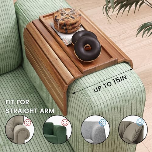 2 Pack Acacia Wood Folding Sofa Arm Tray with Anti-Slip Pad - Image 3