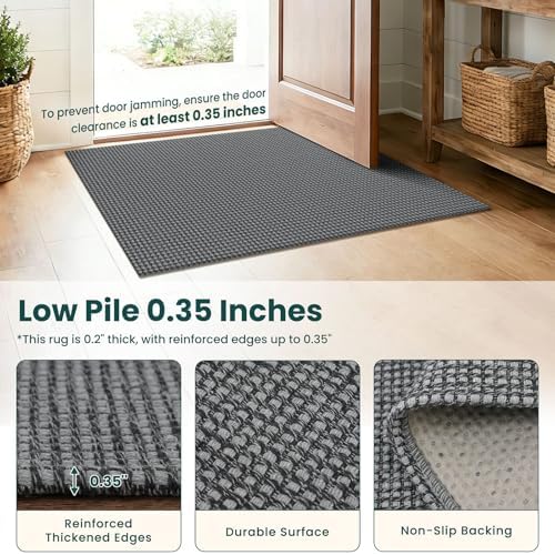 KOZYFLY 6x9 Dining Room Rugs, Washable Area Rug for Living Room, Non Slip Rugs for Bedroom, Braided Floor Carpet for Nursery, Office, Cotton Rug Home Indoor Decor, Grey/Dark Grey - Image 4