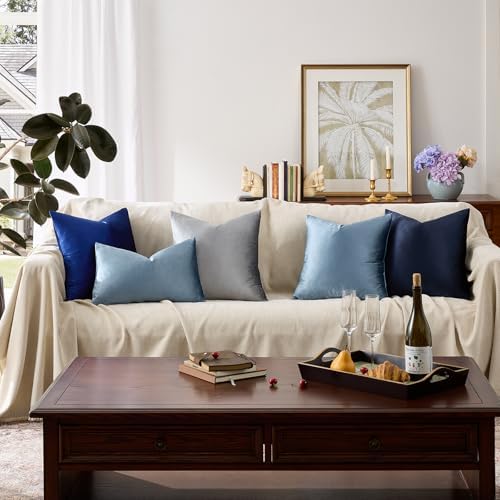 GIGIZAZA Stone Blue Velvet Throw Pillow Covers 22x22 Pack of 2 - Image 7