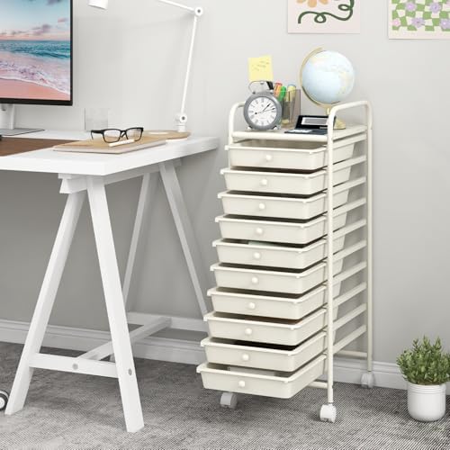MEDIMALL 10 Drawers Rolling Storage Cart, Multipurpose Craft Storage Cart with Wheels, Mobile Tools Scrapbook Paper Organizer Cart for Office School Home Use - Image 2