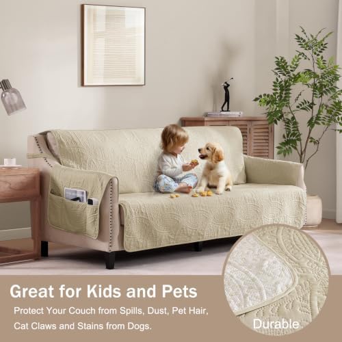 Camel Loveseat Covers 2 Cushion Couch, Water-Repellent Sofa Cover for Love Seat, Washable Quilted Couch Covers, Pet Friendly Sofa Slipcovers (Loveseat 56", Camel) - Image 3