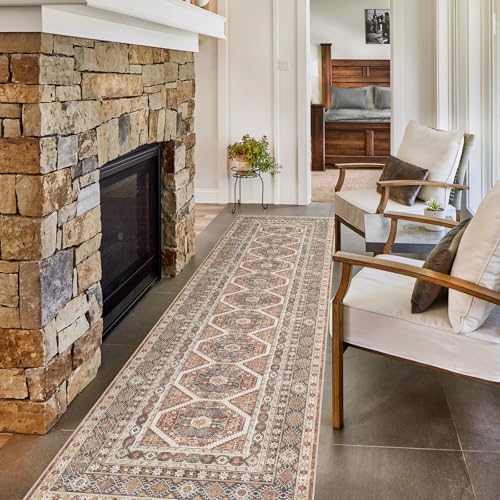 Ksrau 3x12 Runner Rug Washable Vintage: Non Slip Hallway Runners Brick - Image 2