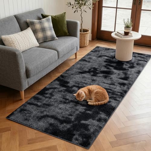 2x6 Tie-dye Dark Grey Runner Rug Non-Slip Washable for Hallway Kitchen by FinRe%CC%80cHome