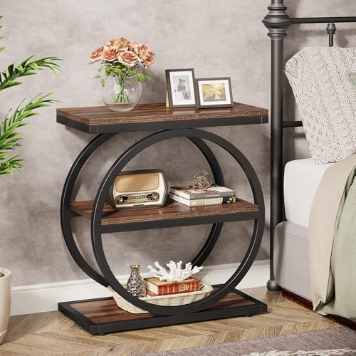 Tribesigns End Table Set of 2, Narrow End Table with 3 Storage Shelves, Wooden Side Table, Industrial Small Sofa Side Table for Living Room, Slim Nightstand and Bedside Table for Bedroom - Image 4