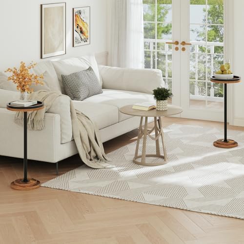 HOOBRO Small Round Side Tables, Set of 2, Drink Tables, Coffee Martini Tables with Pedestal Accent for Small Spaces in Living Room, Bedroom, Sofa Couch, Rustic Brown BF168BZP201 - Image 2