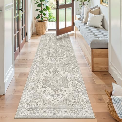Madane Hallway Runner Rug 2x8 Washable Kitchen Rugs Non-Slip, Beige/Brown - Image 2