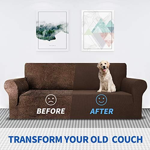 MAXIJIN Super Stretch Couch Cover for 3 Cushion Couch, 1-Piece Universal Sofa Covers Living Room Jacquard Spandex Furniture Protector Dogs Pet Friendly Fitted (Large, Coffee) - Image 4