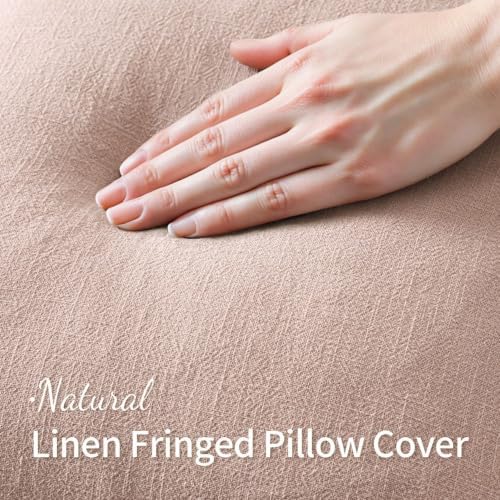 MIULEE Boho Linen Fringe Decorative Throw Pillow Covers Light Pink 18x18 - Image 2