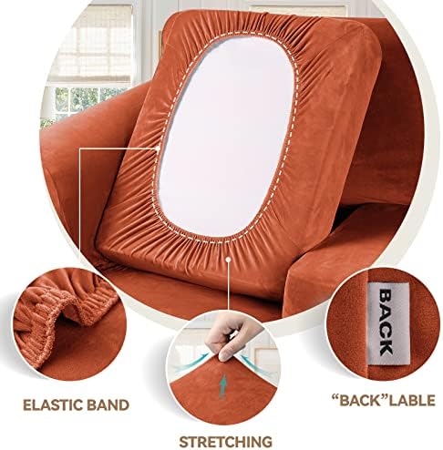 WEERRW 4 Pieces Couch Cover for Sofa Velvet Sofa Covers Washable, Pumpkin - Image 3