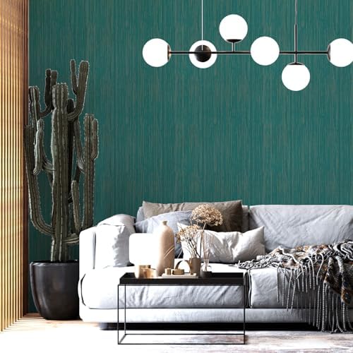 Teal Grasscloth Peel and Stick Wallpaper A Set of 23.6" X 480" Self-Adhesive Texture Contact Paper Faux Grasscloth Removable Wallpaper for Cabinets Counter Top Shelf Liners - Image 2