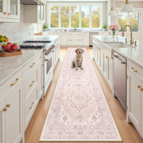 RELEANY Washable Area Rug, Runner 2'x10', Pink by RELEANY