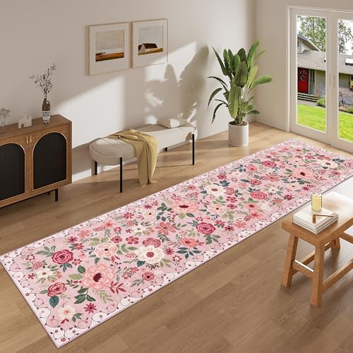 DUKINO 2.6x10 Runner Rug for Hallway, Washable Kitchen Rugs Non Slip, Pink - Image 3