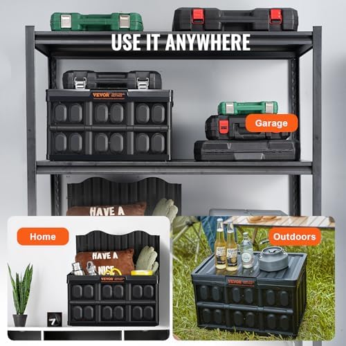 VEVOR 45L Collapsible Storage Bins with Lids 3 Packs, Stackable Utility Crates with Handles, Large Folding Containers for Organizing Tools, Snacks, Books, Food, Drinks, Camping & Transport - Image 7