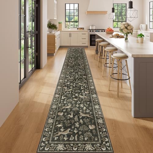 DUKINO 2x14 Hallway Runner Rug, Non Slip Animal Washable Rug Charcoal Black - Image 3
