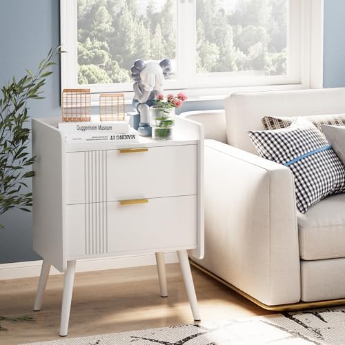 Aenuert White Nightstand Modern Bedside Table with 2 Storage Drawer, Small Night Stand, Wooden Sofa Side Table for Bedroom,Study Room and Small Spaces - Image 3