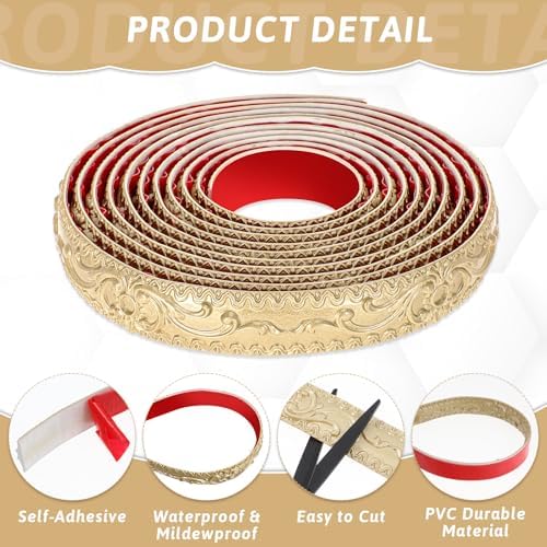 16.4 Feet Champagne Gold Flexible Molding Trim Wall Trim, Mirror Frame Trims, Cabinet Border Self Adhesive Peel and Stick Molding Ceiling Moldings for Bathroom Home Decor, Champagne Gold - Image 2