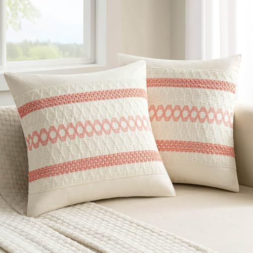MIULEE Set of 2 Coral Red Boho Decorative Pillow Covers 18x18 Inch by MIULEE