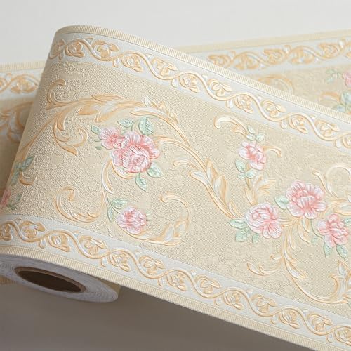 AbaBoorty Yellow Floral Wallpaper Border Decor 394"X4.1" Peel and Stick Wall Border Waterproof Tiles Sticker Wallpaper Self Adhesive Removable Wall Stickers for Bedroom Living Room Decor by AbaBoorty