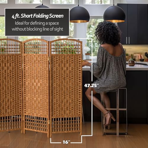 4 ft. Short Fiber Weave Folding Screen - Dark Beige - 6 Panels - Image 5