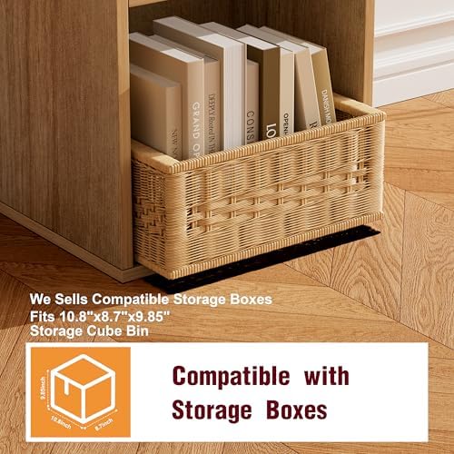 Book Shelf, Wooden Cube Storage Organizer with 11" Open Cubes, Stackable Modular Bookcase for Room Divider Storage, 2 Tier Bookshelf for Living Room, Bedroom, Office (Oak, 5-Cube) - Image 5